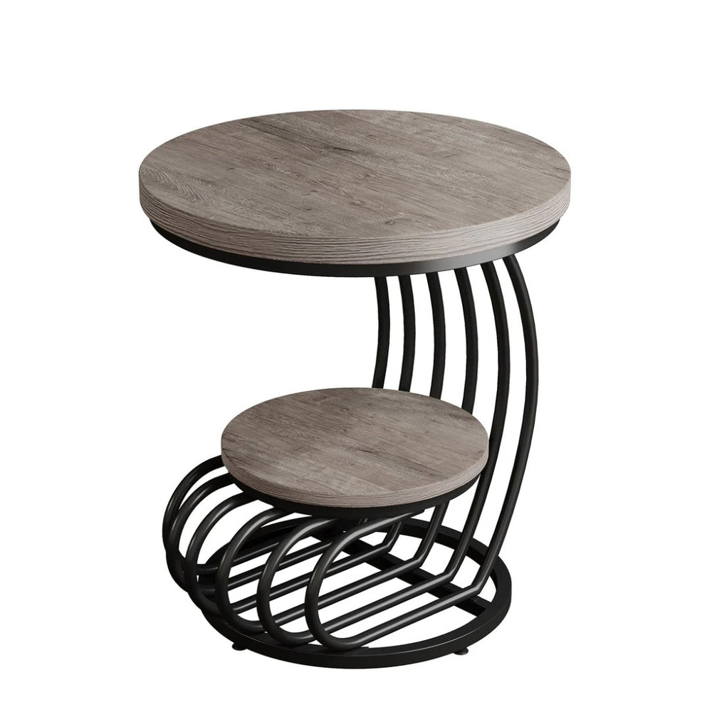 English Elm Drink Table Round Slatted Wood Grain Side for Living Room or Bedroom T3971P461207