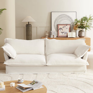 English Elm 87.4'' Cloud Couch Deep Seat Sofa with Removable Washable Covers, Concealed Legs, Plush Pillows, Ivory W2357P261725