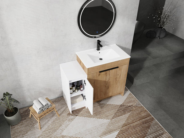 English Elm 42 Inch Freestanding Bathroom Vanity With Ceramic Sink, Soft-Close Doors & Ample Storage Solutions W999S00309
