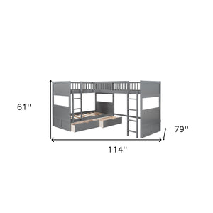 Homeroots Gray Twin Size Bunk Bed With Attached Loft Bed And Drawers  Manufactured Wood And Solid Wood 404000
