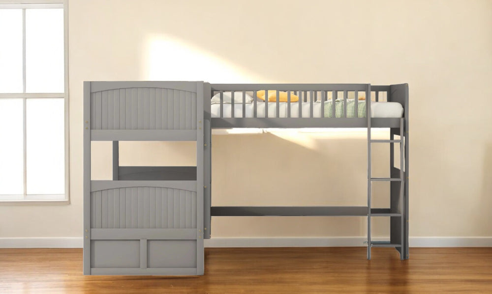 Homeroots Gray Twin Size Bunk Bed With Attached Loft Bed And Drawers  Manufactured Wood And Solid Wood 404000