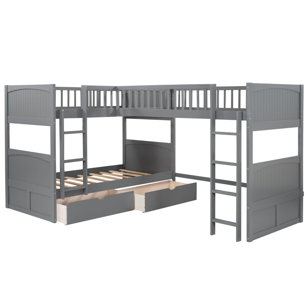Homeroots Gray Twin Size Bunk Bed With Attached Loft Bed And Drawers  Manufactured Wood And Solid Wood 404000