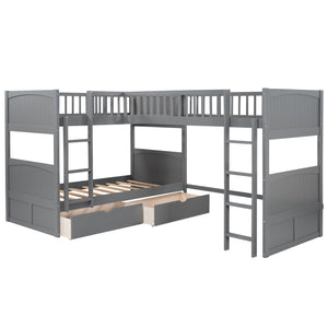 Homeroots Gray Twin Size Bunk Bed With Attached Loft Bed And Drawers  Manufactured Wood And Solid Wood 404000
