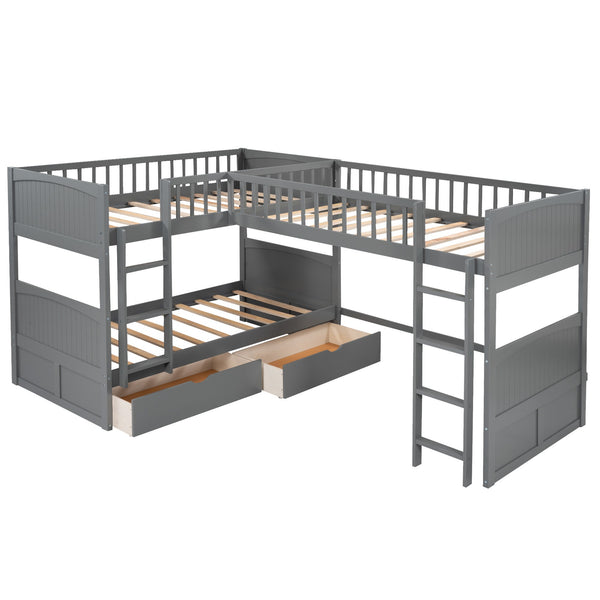 Homeroots Gray Twin Size Bunk Bed With Attached Loft Bed And Drawers  Manufactured Wood And Solid Wood 404000