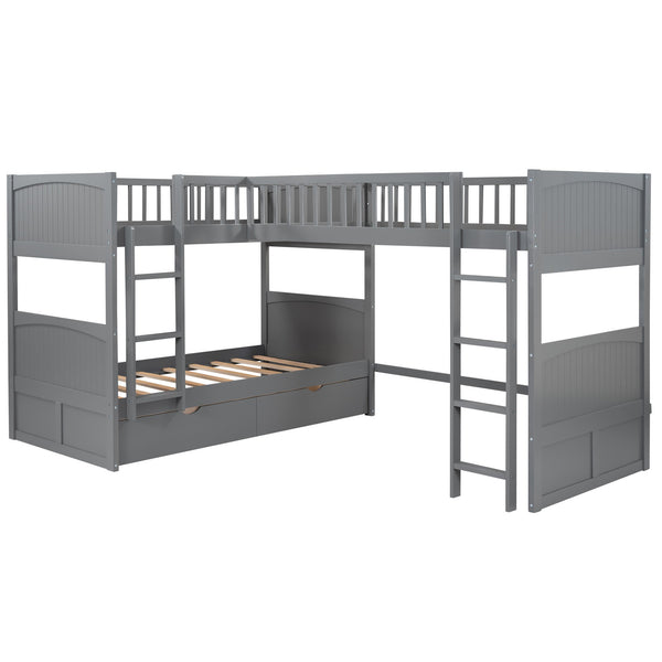 Homeroots Gray Twin Size Bunk Bed With Attached Loft Bed And Drawers  Manufactured Wood And Solid Wood 404000