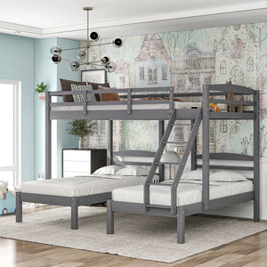 Homeroots Gray Full Over Double Twin Triple Bunk Bed  Manufactured Wood And Solid Wood 404002