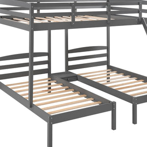 Homeroots Gray Full Over Double Twin Triple Bunk Bed  Manufactured Wood And Solid Wood 404002
