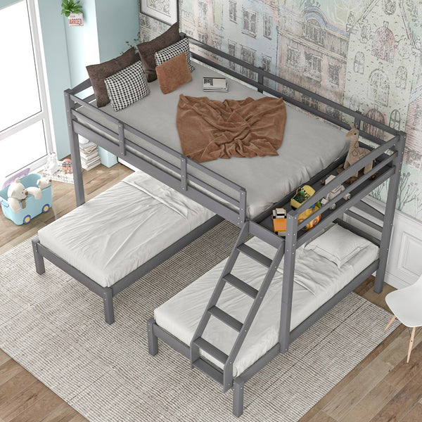 Homeroots Gray Full Over Double Twin Triple Bunk Bed  Manufactured Wood And Solid Wood 404002