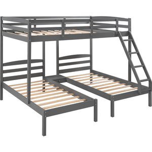 Homeroots Gray Full Over Double Twin Triple Bunk Bed  Manufactured Wood And Solid Wood 404002