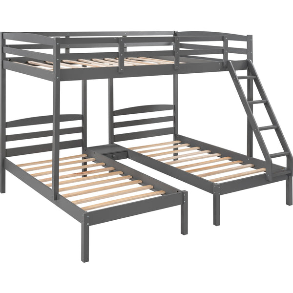 Homeroots Gray Full Over Double Twin Triple Bunk Bed  Manufactured Wood And Solid Wood 404002
