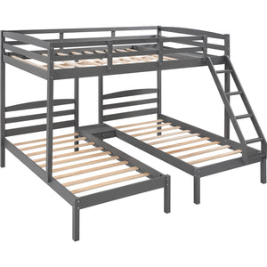 Homeroots Gray Full Over Double Twin Triple Bunk Bed  Manufactured Wood And Solid Wood 404002