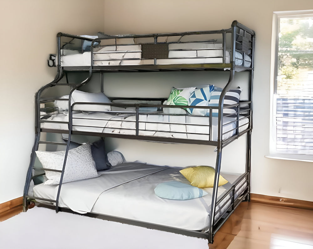 Homeroots Black Twin Xl Over Full Xl Over Queen Size Bunk Bed  Steel 404004