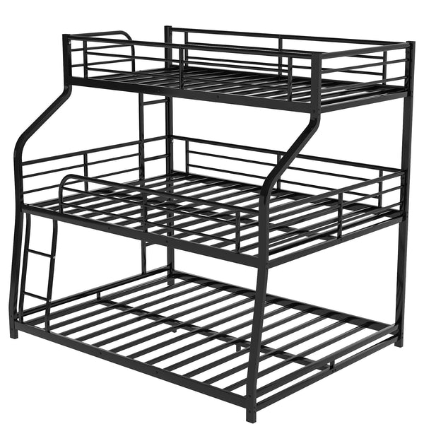 Homeroots Black Twin Xl Over Full Xl Over Queen Size Bunk Bed  Steel 404004