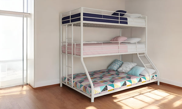 Homeroots White Twin Xl Over Full Xl Over Queen Size Bunk Bed  Steel 404005