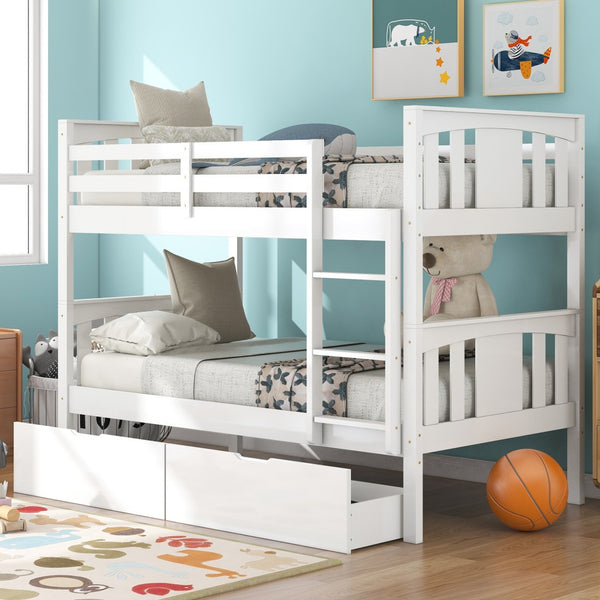 Homeroots White Double Twin Size Ladder Bunk Bed With Drawers  Manufactured Wood And Solid Wood 404008