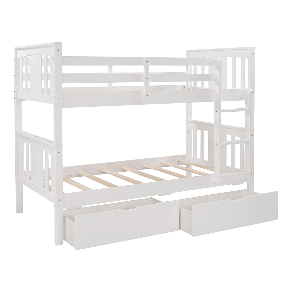 Homeroots White Double Twin Size Ladder Bunk Bed With Drawers  Manufactured Wood And Solid Wood 404008