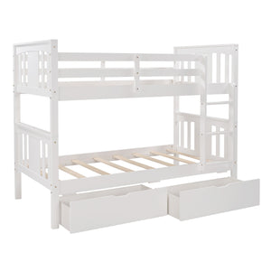 Homeroots White Double Twin Size Ladder Bunk Bed With Drawers  Manufactured Wood And Solid Wood 404008