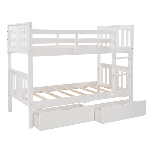 Homeroots White Double Twin Size Ladder Bunk Bed With Drawers  Manufactured Wood And Solid Wood 404008