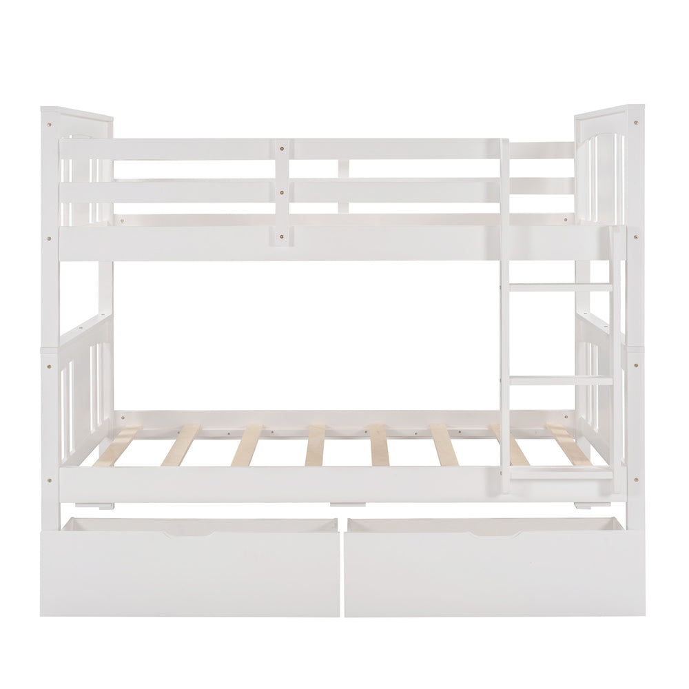 Homeroots White Double Twin Size Ladder Bunk Bed With Drawers  Manufactured Wood And Solid Wood 404008