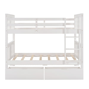Homeroots White Double Twin Size Ladder Bunk Bed With Drawers  Manufactured Wood And Solid Wood 404008