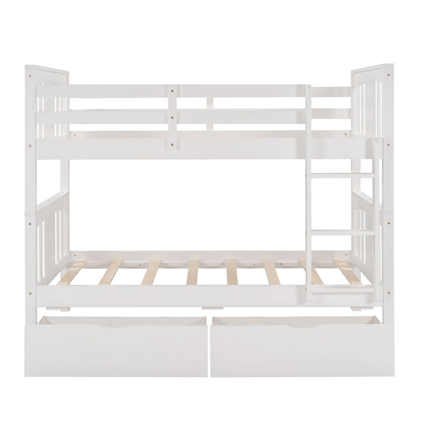 Homeroots White Double Twin Size Ladder Bunk Bed With Drawers  Manufactured Wood And Solid Wood 404008