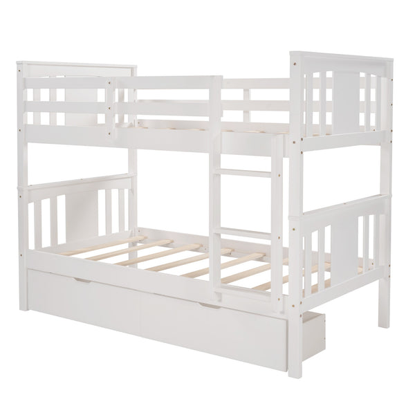 Homeroots White Double Twin Size Ladder Bunk Bed With Drawers  Manufactured Wood And Solid Wood 404008