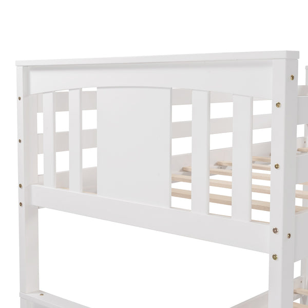 Homeroots White Double Twin Size Ladder Bunk Bed With Drawers  Manufactured Wood And Solid Wood 404008