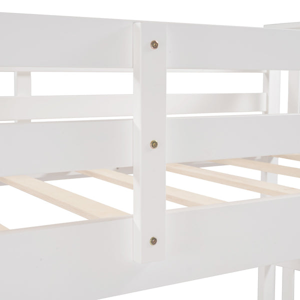 Homeroots White Double Twin Size Ladder Bunk Bed With Drawers  Manufactured Wood And Solid Wood 404008