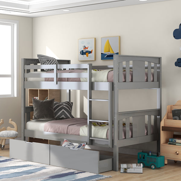 Homeroots Gray  Double Twin Size Ladder Bunk Bed With Drawers  Manufactured Wood And Solid Wood 404009