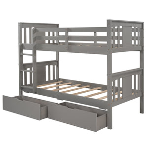Homeroots Gray  Double Twin Size Ladder Bunk Bed With Drawers  Manufactured Wood And Solid Wood 404009