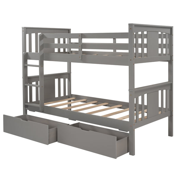 Homeroots Gray  Double Twin Size Ladder Bunk Bed With Drawers  Manufactured Wood And Solid Wood 404009