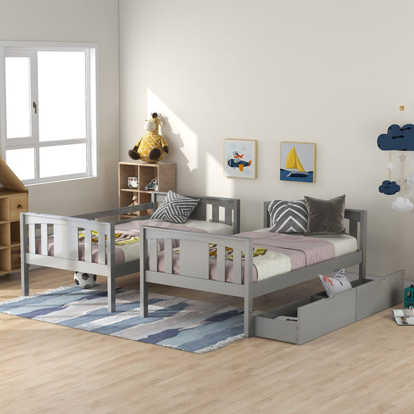 Homeroots Gray  Double Twin Size Ladder Bunk Bed With Drawers  Manufactured Wood And Solid Wood 404009