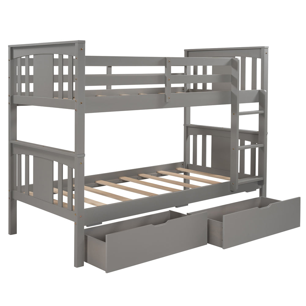 Homeroots Gray  Double Twin Size Ladder Bunk Bed With Drawers  Manufactured Wood And Solid Wood 404009