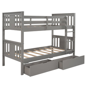 Homeroots Gray  Double Twin Size Ladder Bunk Bed With Drawers  Manufactured Wood And Solid Wood 404009