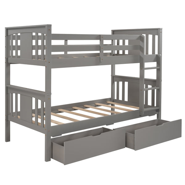 Homeroots Gray  Double Twin Size Ladder Bunk Bed With Drawers  Manufactured Wood And Solid Wood 404009