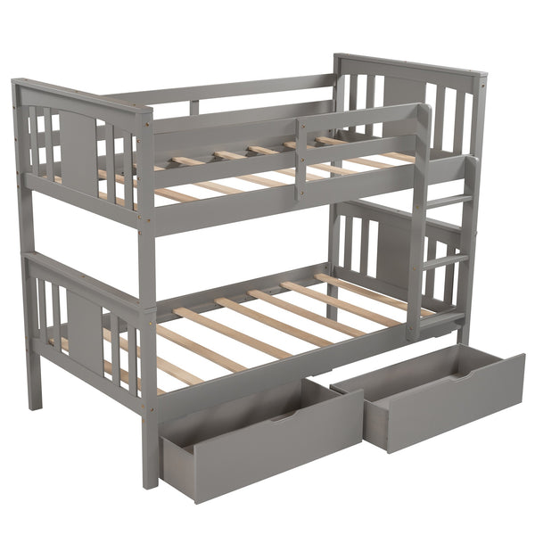 Homeroots Gray  Double Twin Size Ladder Bunk Bed With Drawers  Manufactured Wood And Solid Wood 404009