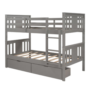Homeroots Gray  Double Twin Size Ladder Bunk Bed With Drawers  Manufactured Wood And Solid Wood 404009