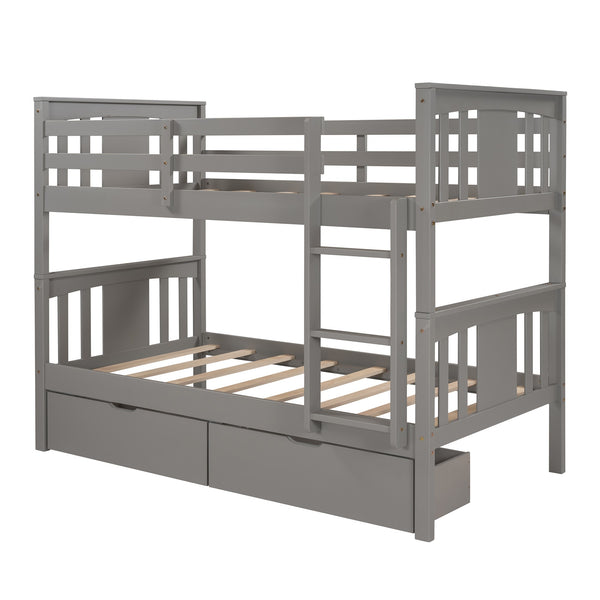 Homeroots Gray  Double Twin Size Ladder Bunk Bed With Drawers  Manufactured Wood And Solid Wood 404009