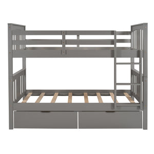 Homeroots Gray  Double Twin Size Ladder Bunk Bed With Drawers  Manufactured Wood And Solid Wood 404009