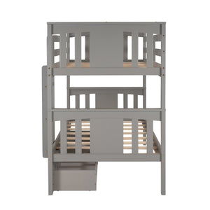 Homeroots Gray  Double Twin Size Ladder Bunk Bed With Drawers  Manufactured Wood And Solid Wood 404009