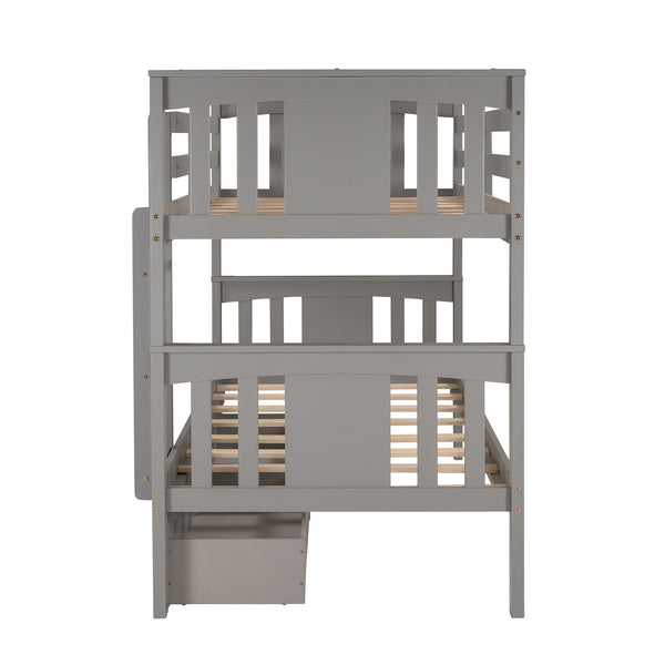 Homeroots Gray  Double Twin Size Ladder Bunk Bed With Drawers  Manufactured Wood And Solid Wood 404009