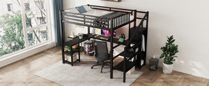 English Elm Metal Full Loft Bed with Wardrobe, LED, L-Desk & USB Ports — Space-Saving Full Size Bunk for Kids Teens Adults W2593S00008