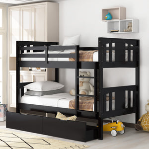 Homeroots Brown Double Twin Size Ladder Bunk Bed With Drawers  Manufactured Wood And Solid Wood 404010