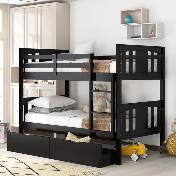 Homeroots Brown Double Twin Size Ladder Bunk Bed With Drawers  Manufactured Wood And Solid Wood 404010