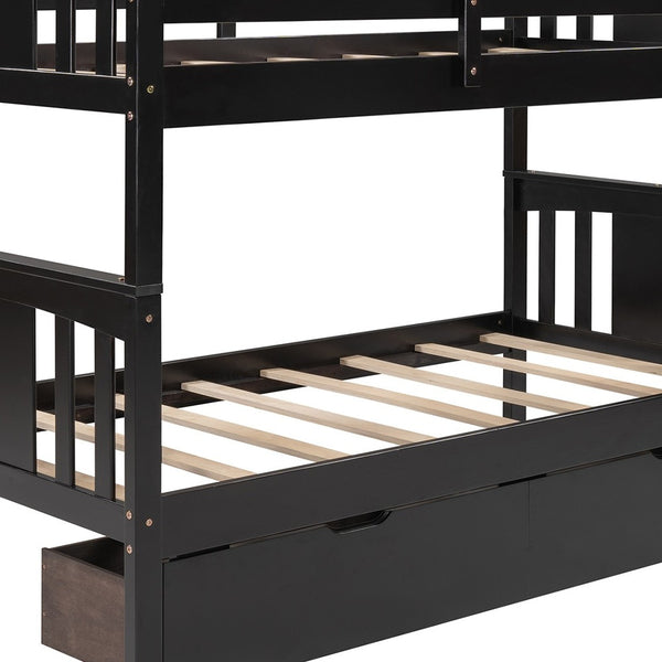Homeroots Brown Double Twin Size Ladder Bunk Bed With Drawers  Manufactured Wood And Solid Wood 404010