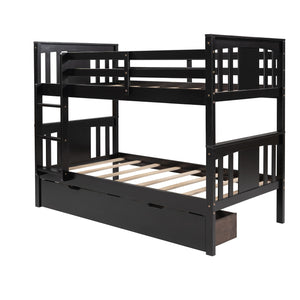Homeroots Brown Double Twin Size Ladder Bunk Bed With Drawers  Manufactured Wood And Solid Wood 404010