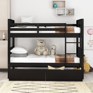 Homeroots Brown Double Twin Size Ladder Bunk Bed With Drawers  Manufactured Wood And Solid Wood 404010