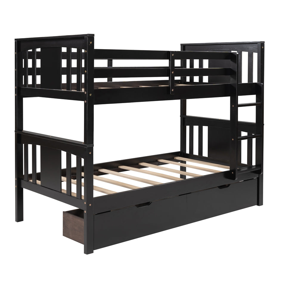 Homeroots Brown Double Twin Size Ladder Bunk Bed With Drawers  Manufactured Wood And Solid Wood 404010