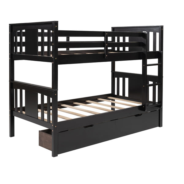 Homeroots Brown Double Twin Size Ladder Bunk Bed With Drawers  Manufactured Wood And Solid Wood 404010