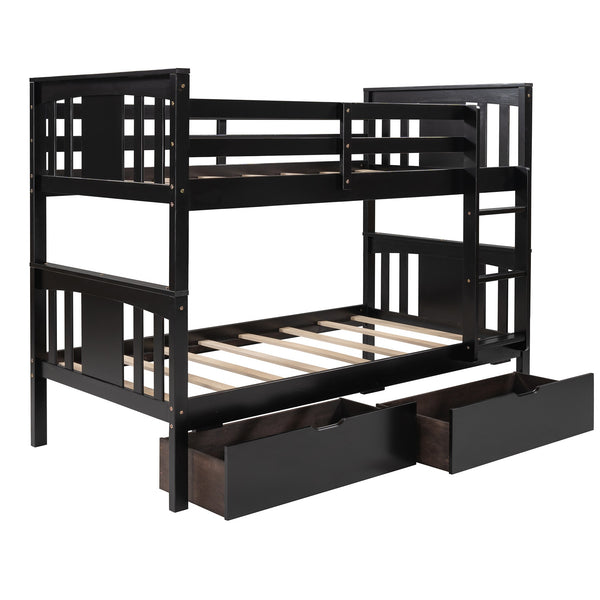 Homeroots Brown Double Twin Size Ladder Bunk Bed With Drawers  Manufactured Wood And Solid Wood 404010